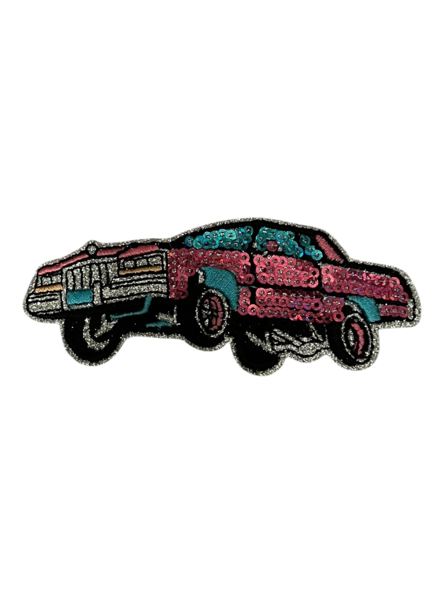 Hot pink and turquoise Sequin car silver grill