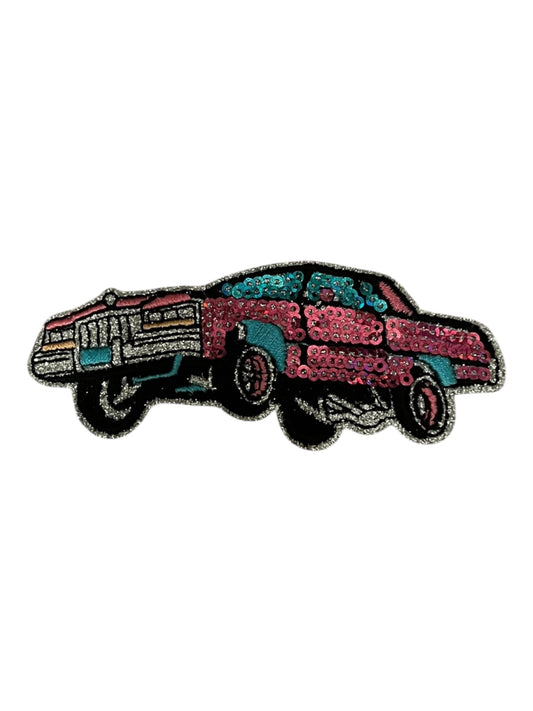 Hot pink and turquoise Sequin car silver grill