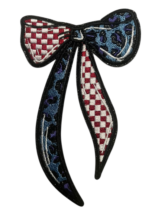 Leopard and Checkered bow red check blue leopard