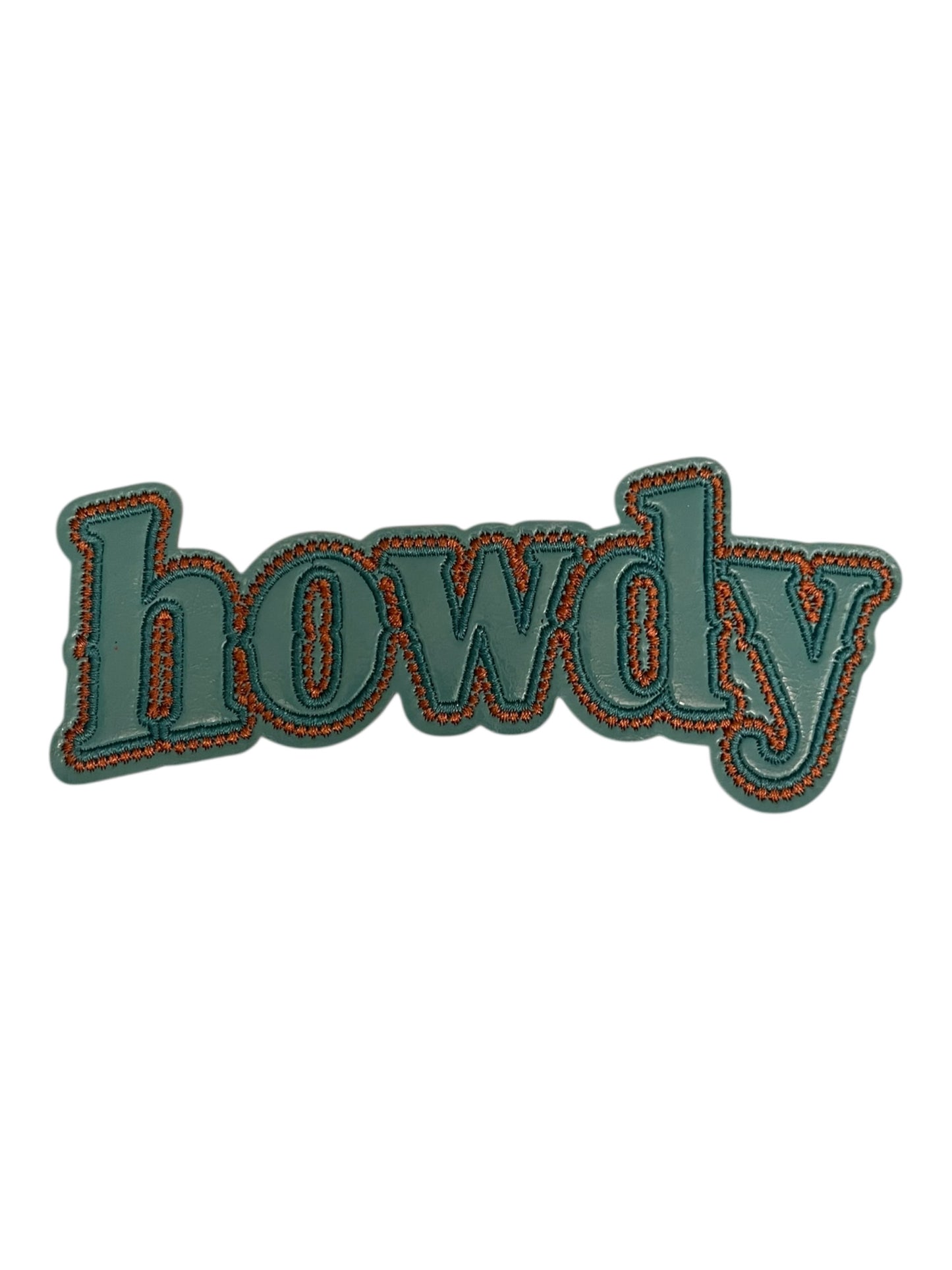 Turquoise leatherette with embroidery. howdy