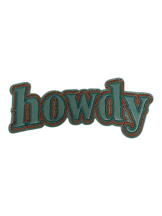 Turquoise leatherette with embroidery. howdy