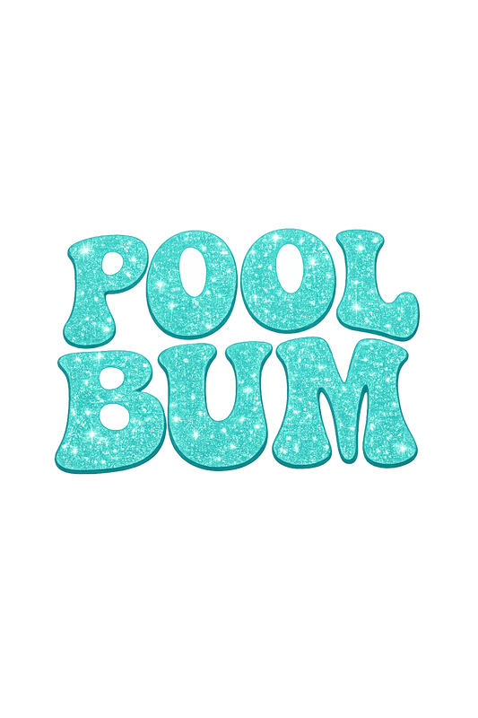 Pool Bum turquoise glitter transfer hat size