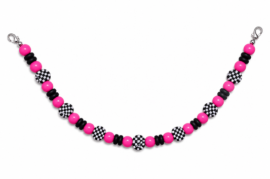 Pink and black dice checkered beaded hat chain