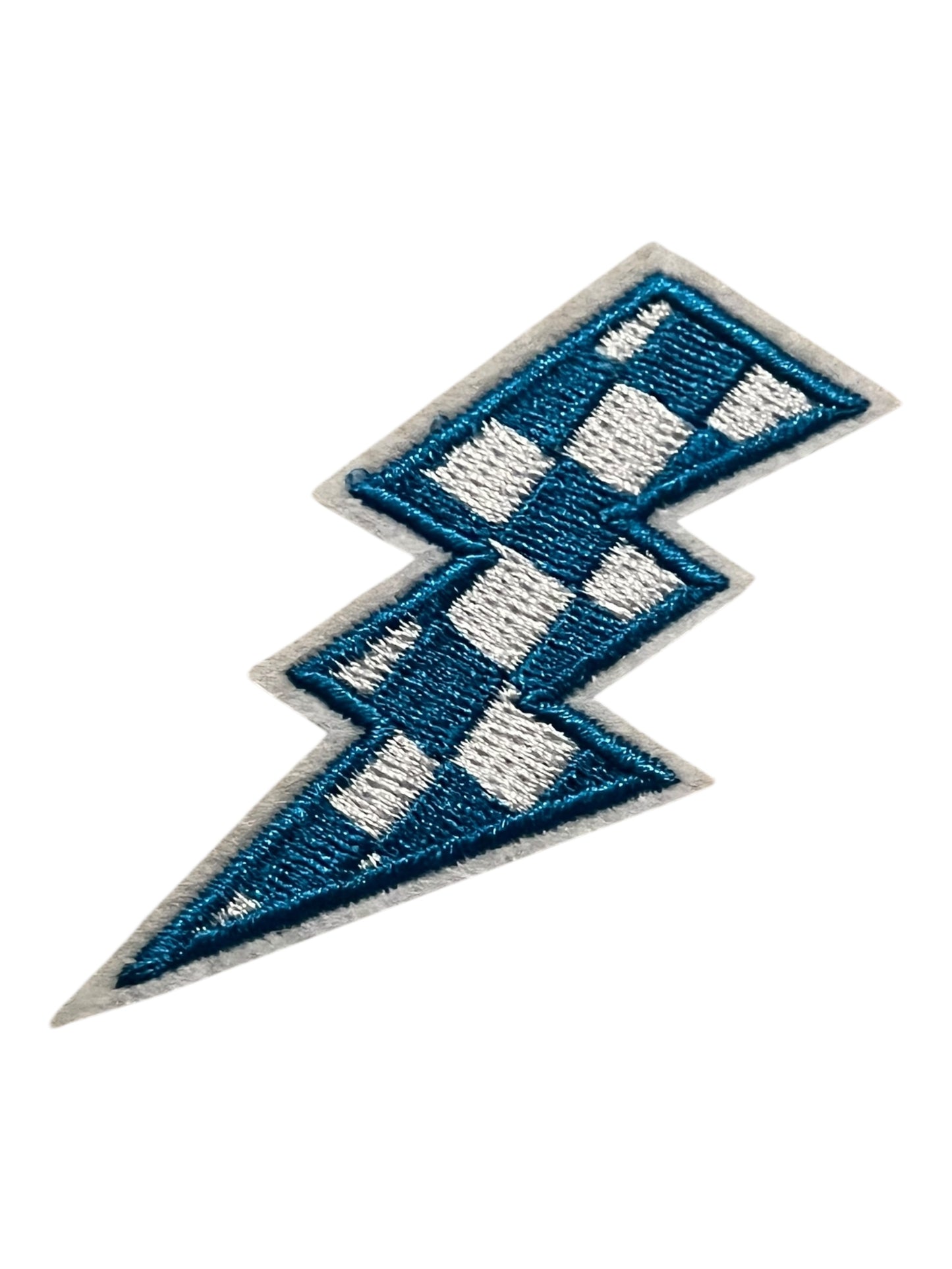 Blue and white checkered lightning bolt