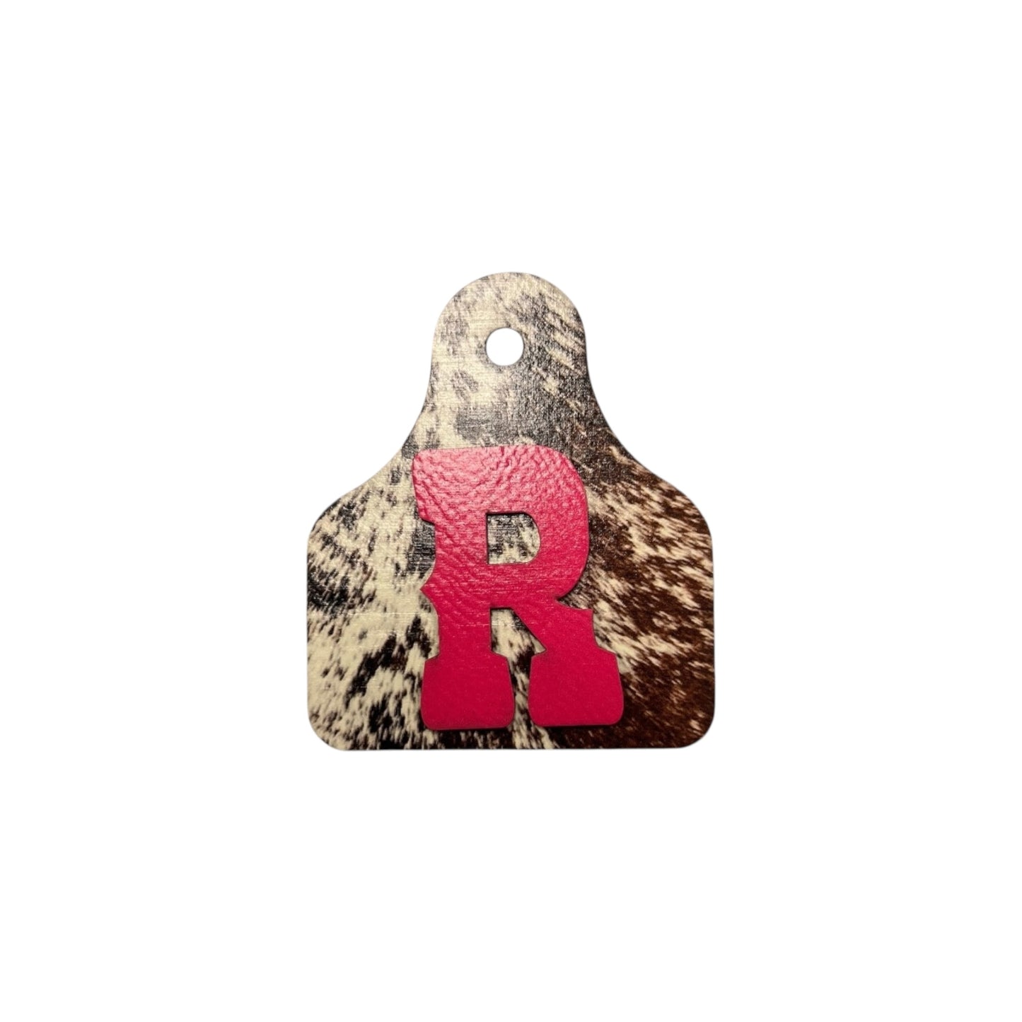 Red Cow Print Cow Tag Leatherette Patch w/ Initial  iron on Patch