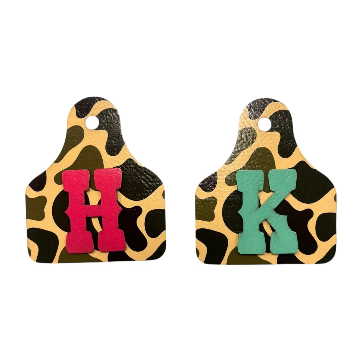 Camo Print Cow Tag Leatherette Patch w/ Initial  iron on Patch