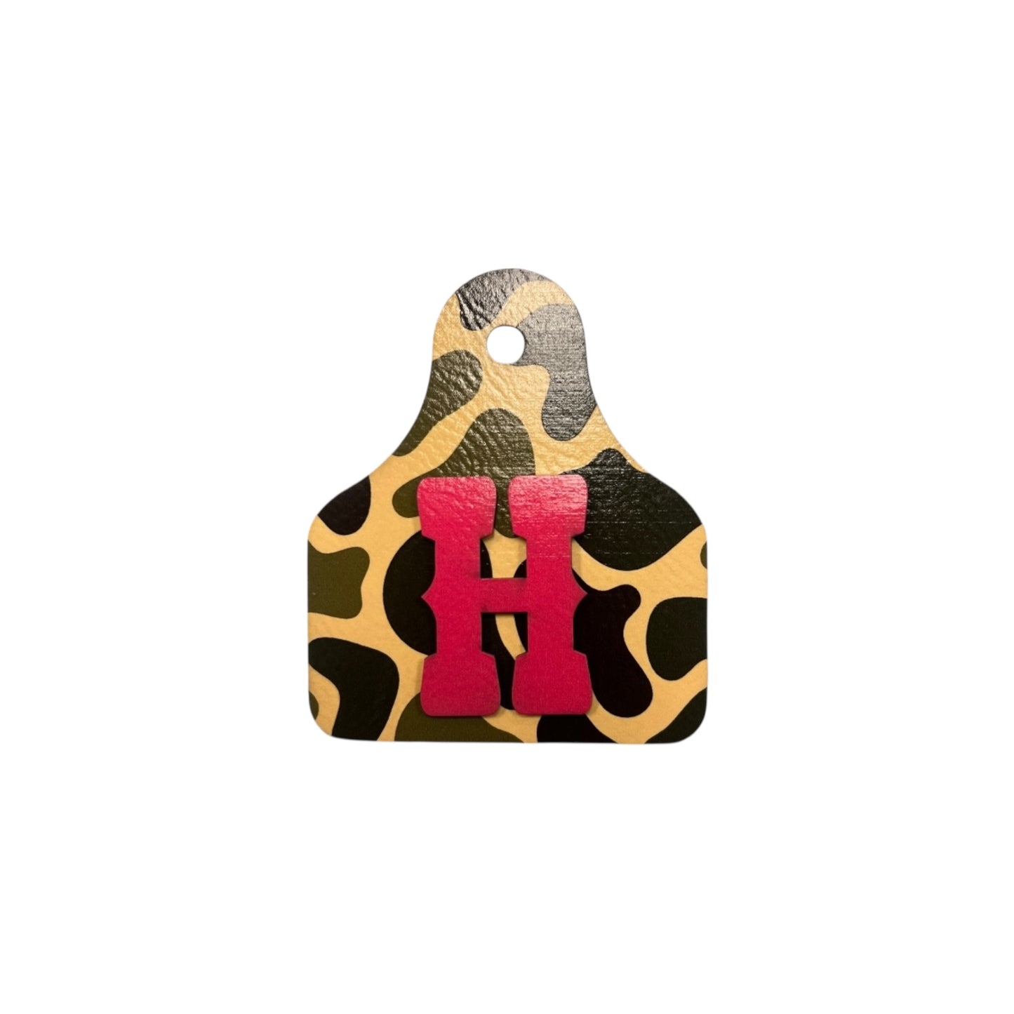 Camo Print Cow Tag Leatherette Patch w/ Initial  iron on Patch