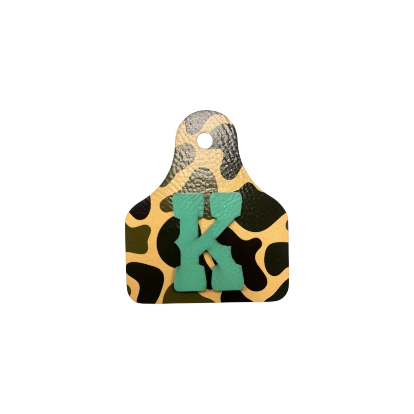 Camo Print Cow Tag Leatherette Patch w/ Initial  iron on Patch