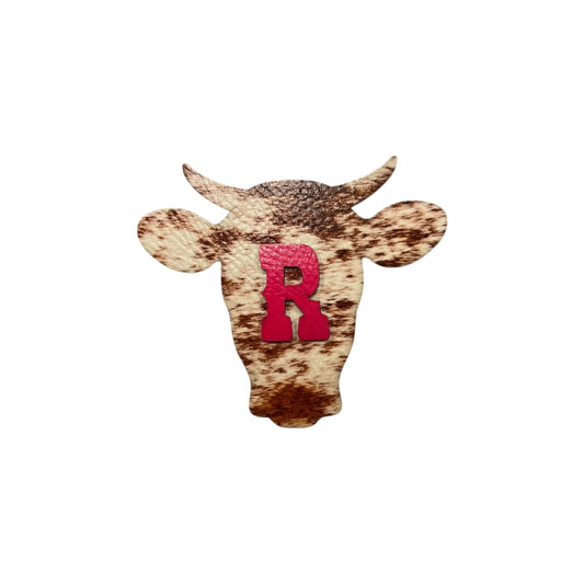 Red Cow Print Cow Head Patch w/ Initial  iron on Patch