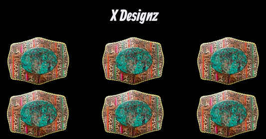 Belt buckle turquoise print leatherette Iron on Patch