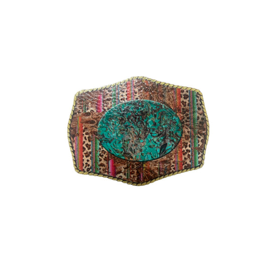 Belt buckle turquoise print leatherette Iron on Patch