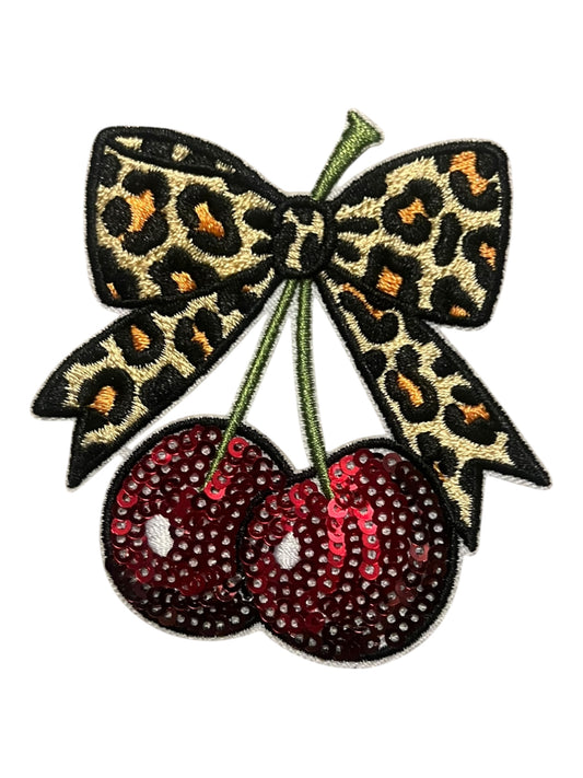 Leopard bow sequin cherries