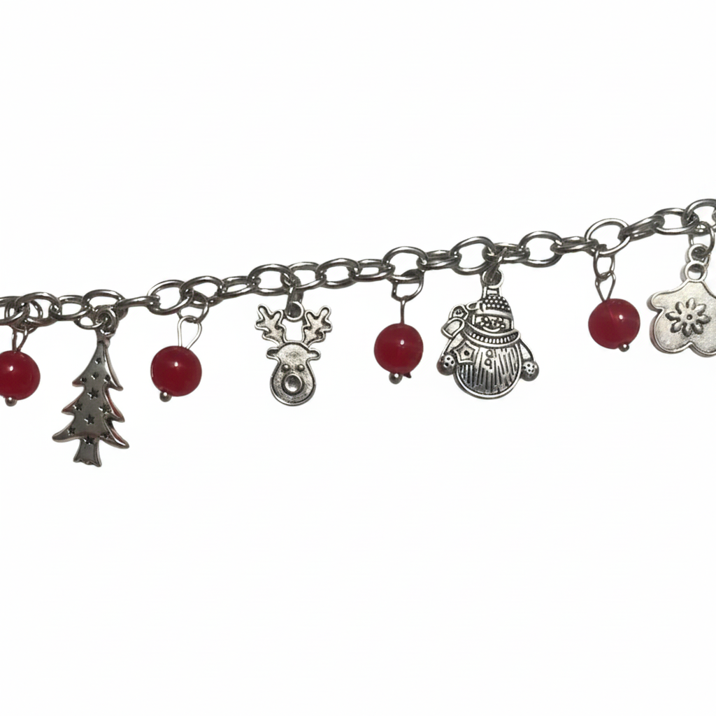Christmas hat chain with charms center zoomed close-up