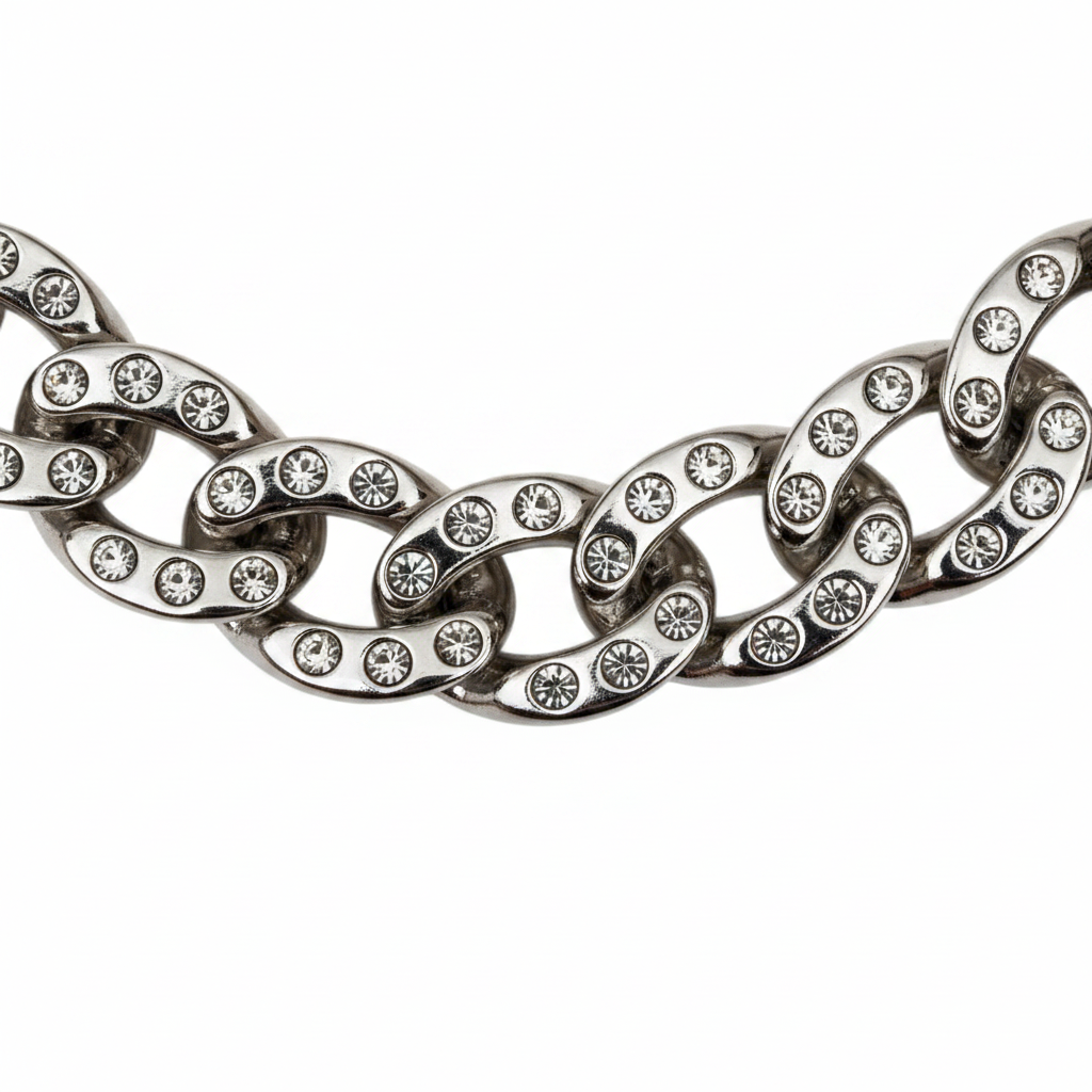 Silver with bling Hat Chain center zoomed close-up