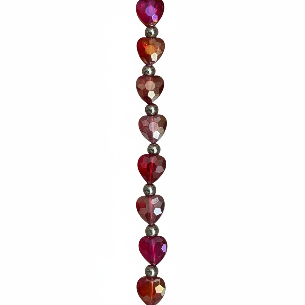 Iridescent heart hat chain close-up