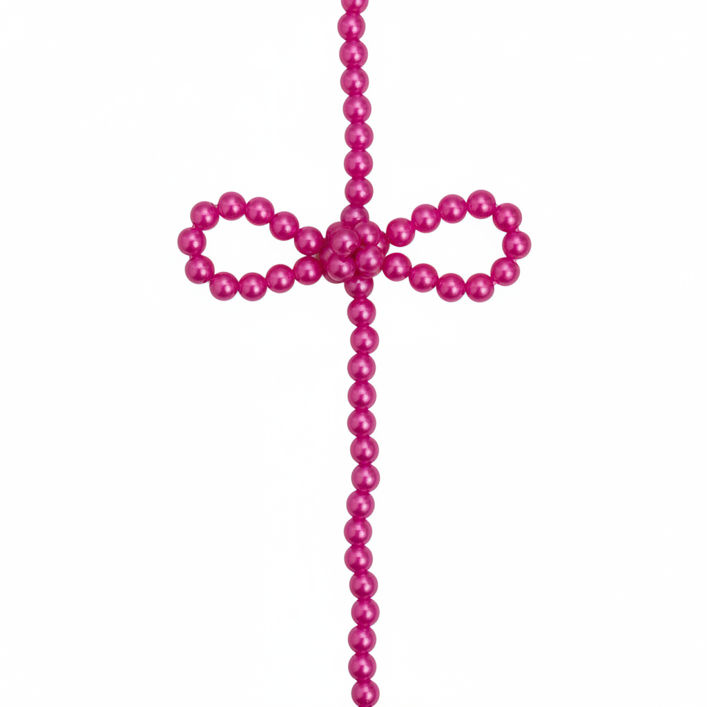 Bow pearl Hat Chain hot pink center zoomed close-up
